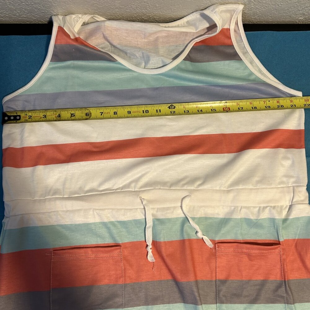 Womens casual striped sleeveless pocketed swim cover with drawstring waist - Picture 4 of 4